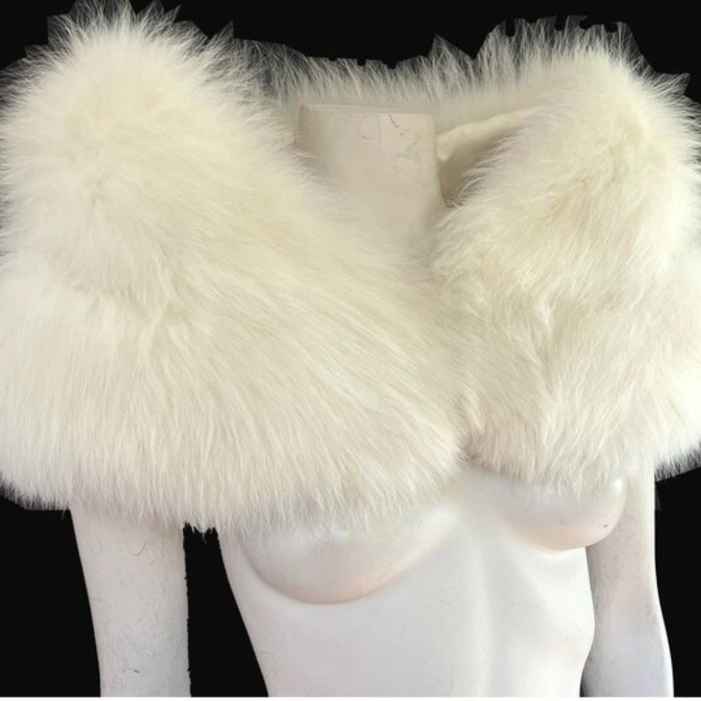 Arctic FOX Fur Stole, Warm Ivory Bridal Shawl, Real Vintage Fur